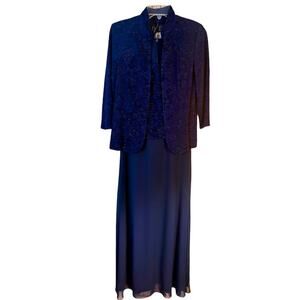 Alex Evenings Blue 2 Piece Set Jacket and Evening Gown - Size 10